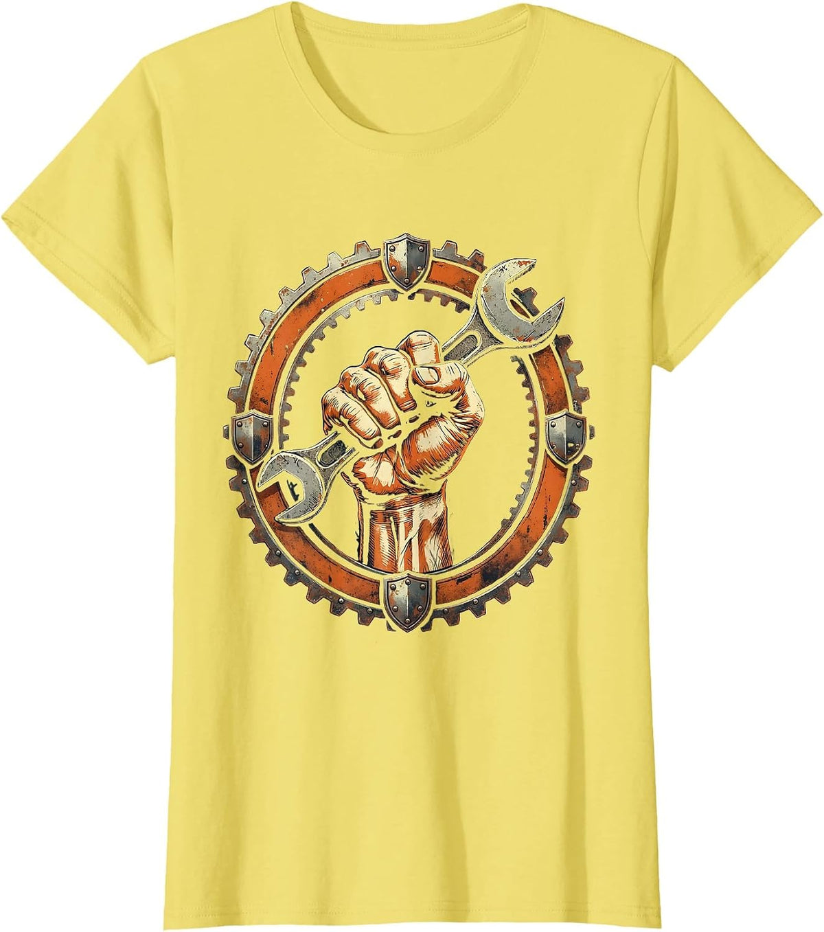 Women's Labor Day Muscular Fist Wrench Graphic T-Shirt - Lemon Yellow