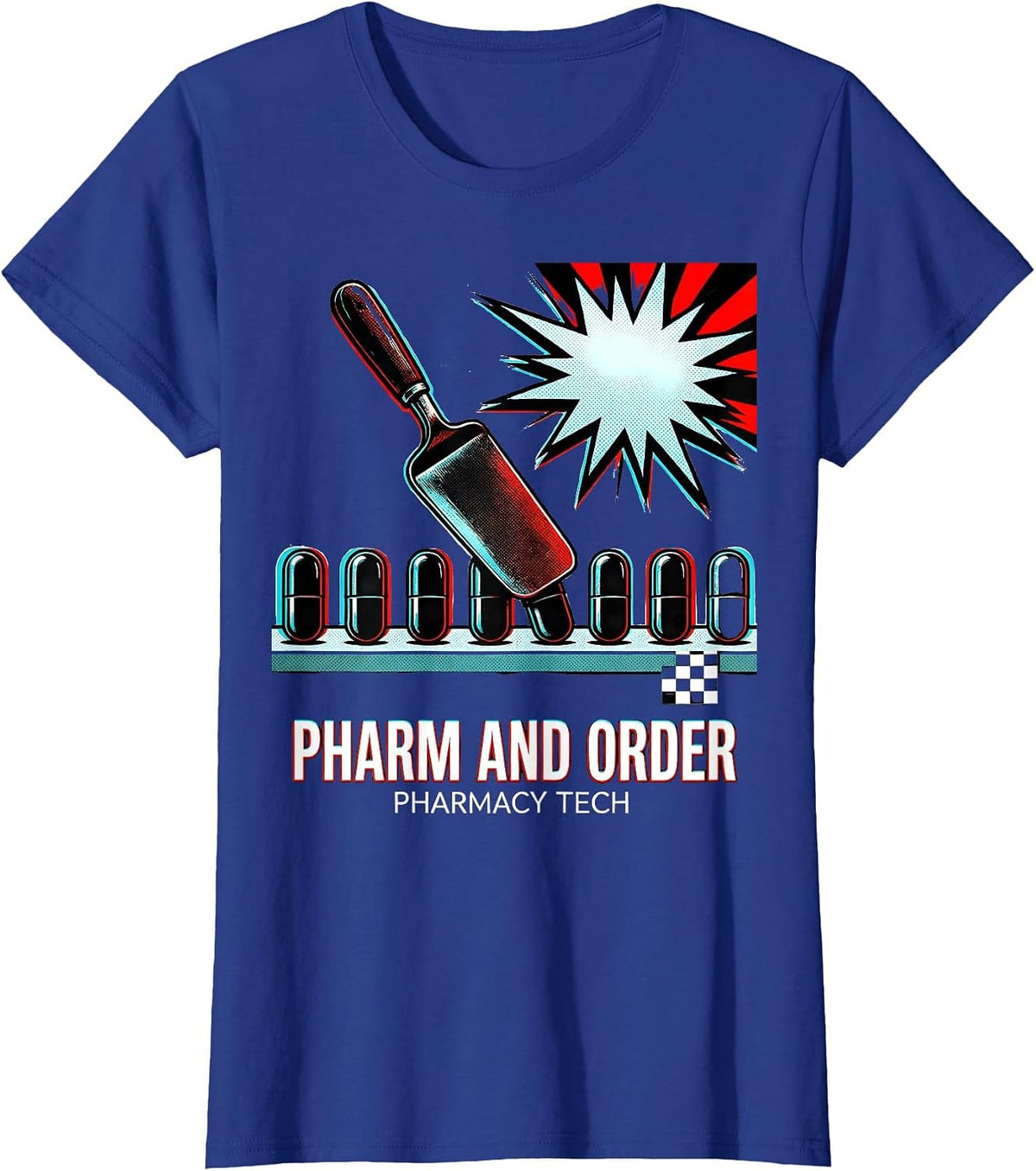 Women's Pharm And Order Pharmacy Tech Pop Art Funny Halloween T-Shirt - Royal Blue