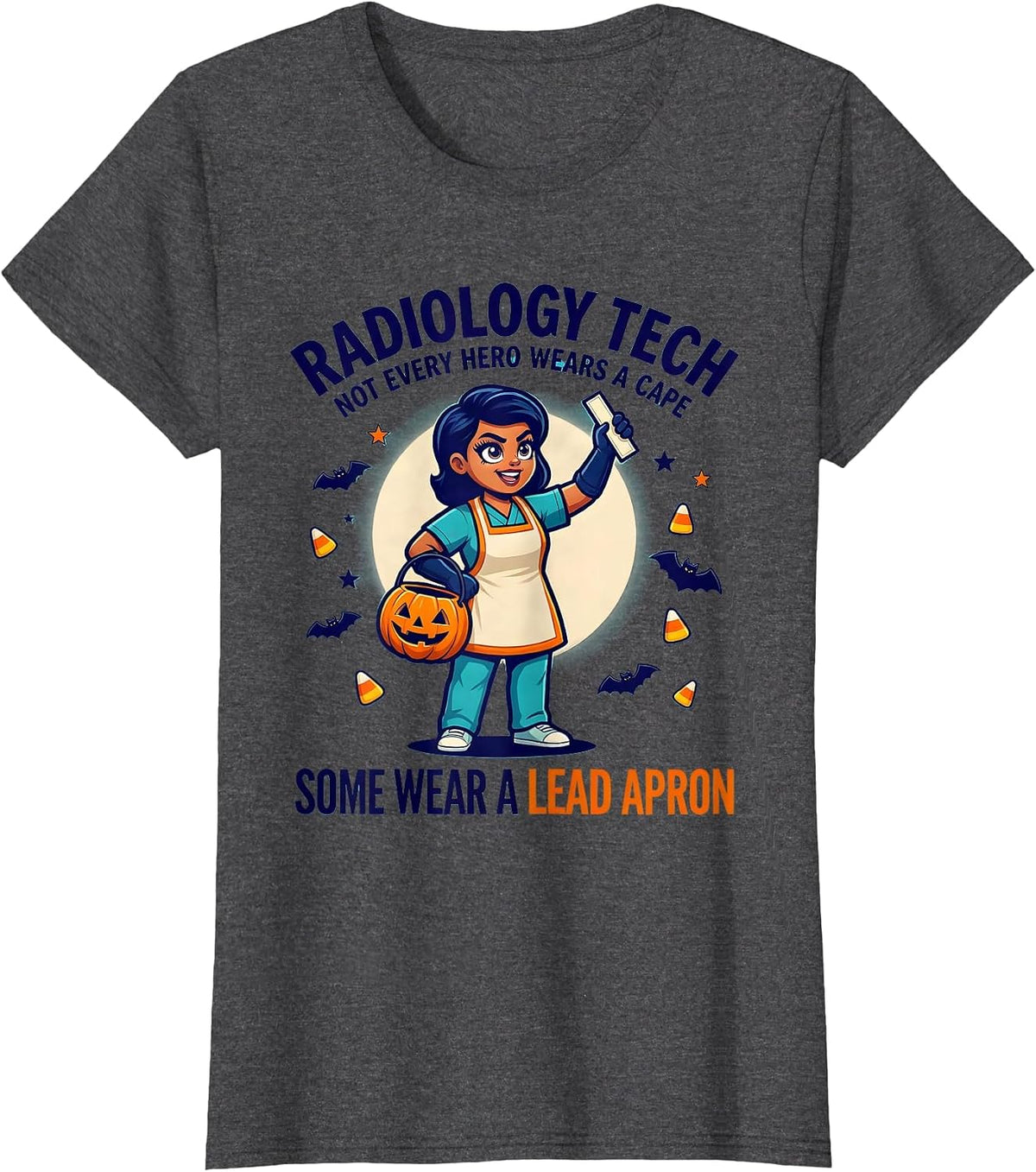 Women's Radiology Tech Hero Halloween Cartoon T-Shirt - Dark Heather Grey