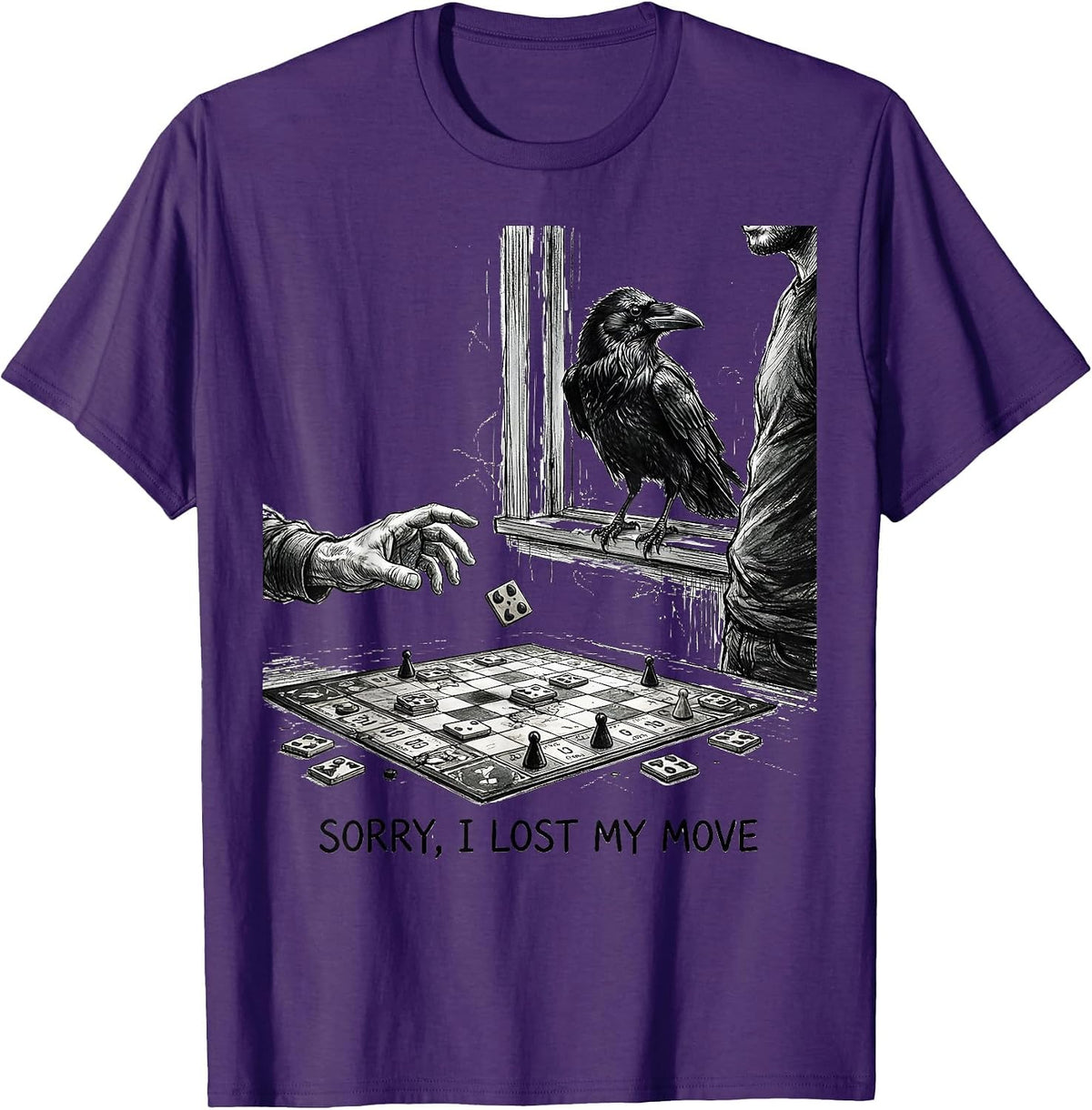 Men's Sorry I Lost My Move Funny Crow Bird Lover Dark Humor T-Shirt - Purple