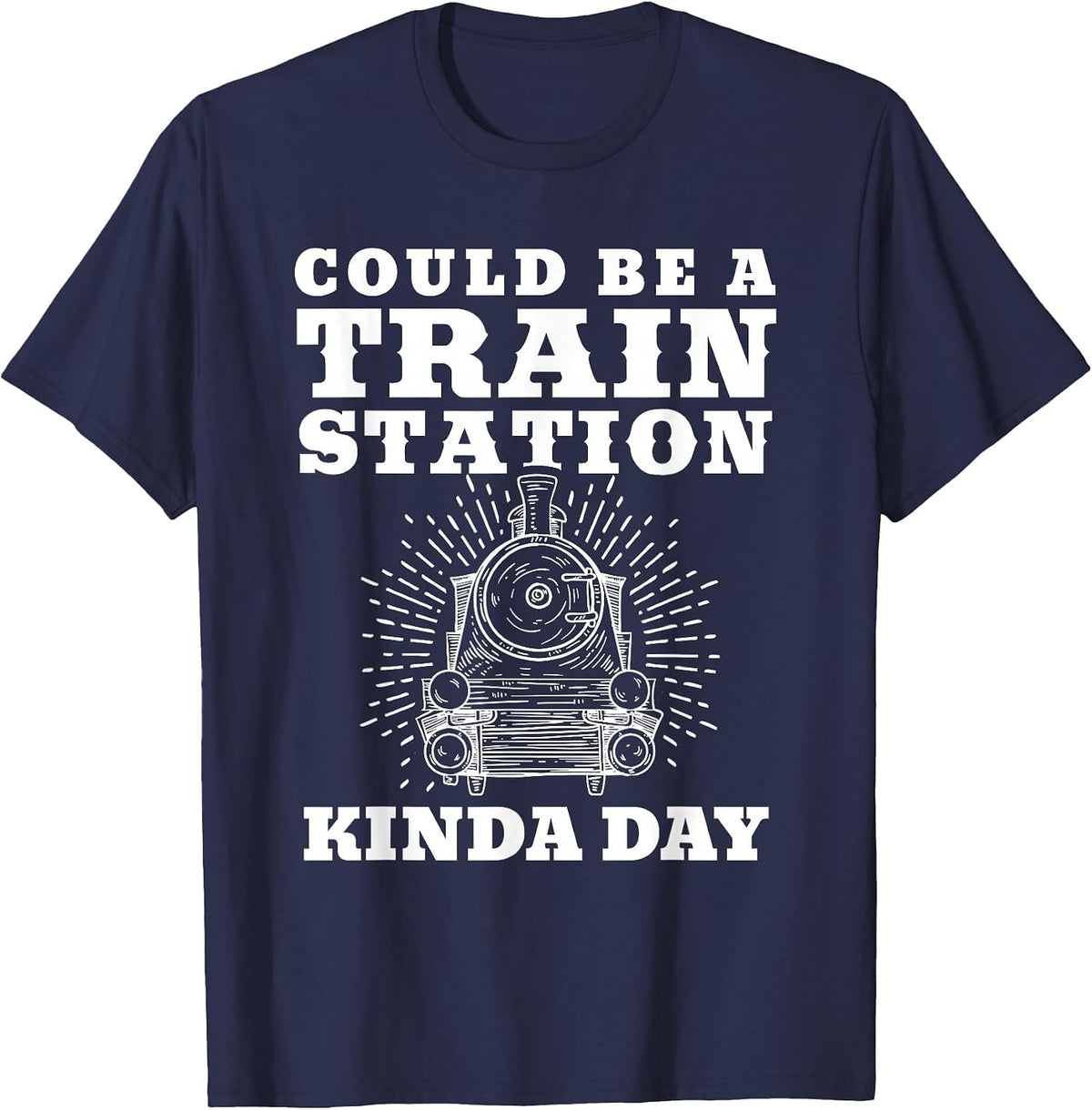 Train Station Kinda Day - Funny Retro Model Train & Railroad T-Shirt - Navy Blue