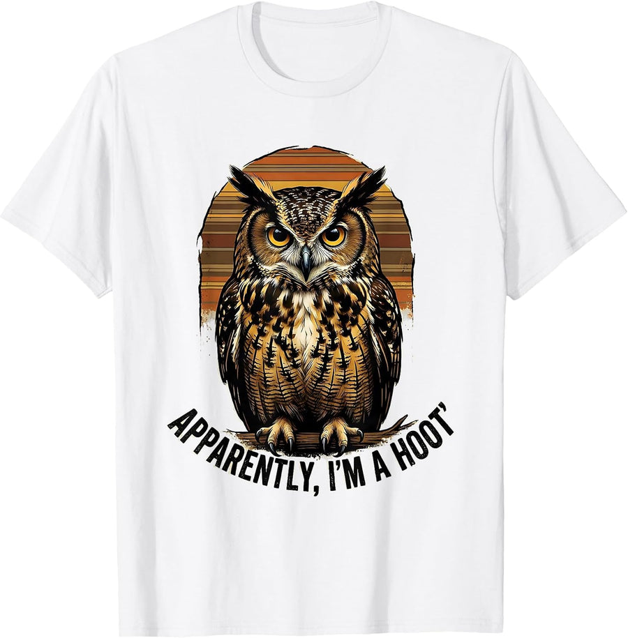 Men's Apparently, I'm A Hoot Distressed Owl Bird Lover Humor T-Shirt - White