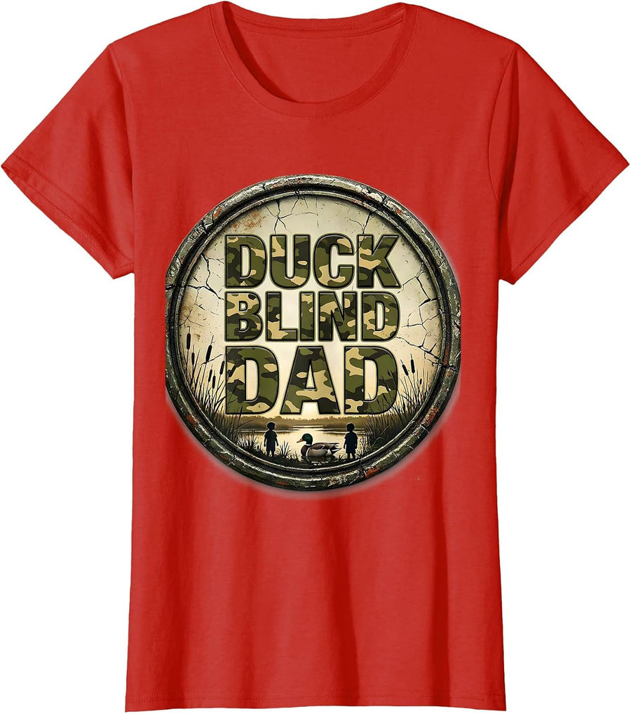 Women's Duck Blind Dad Distressed Funny Hunting Dad Humor T-Shirt - Red