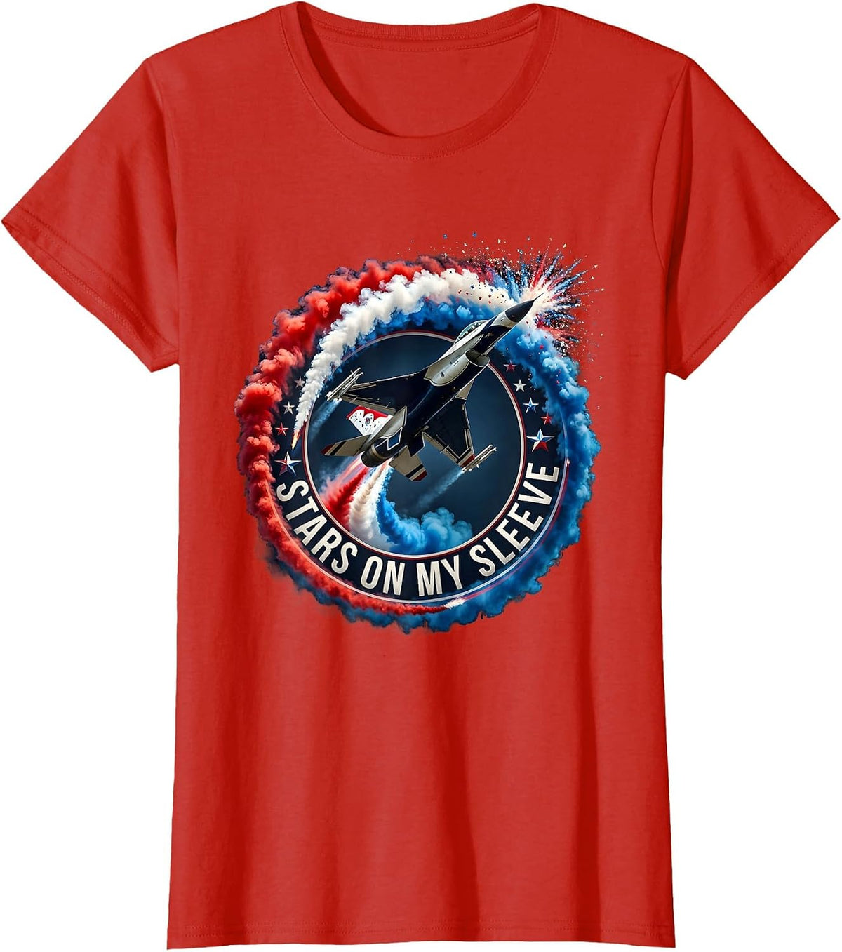 Stars on My Sleeve American Flag Patriotic Design T-Shirt - Red