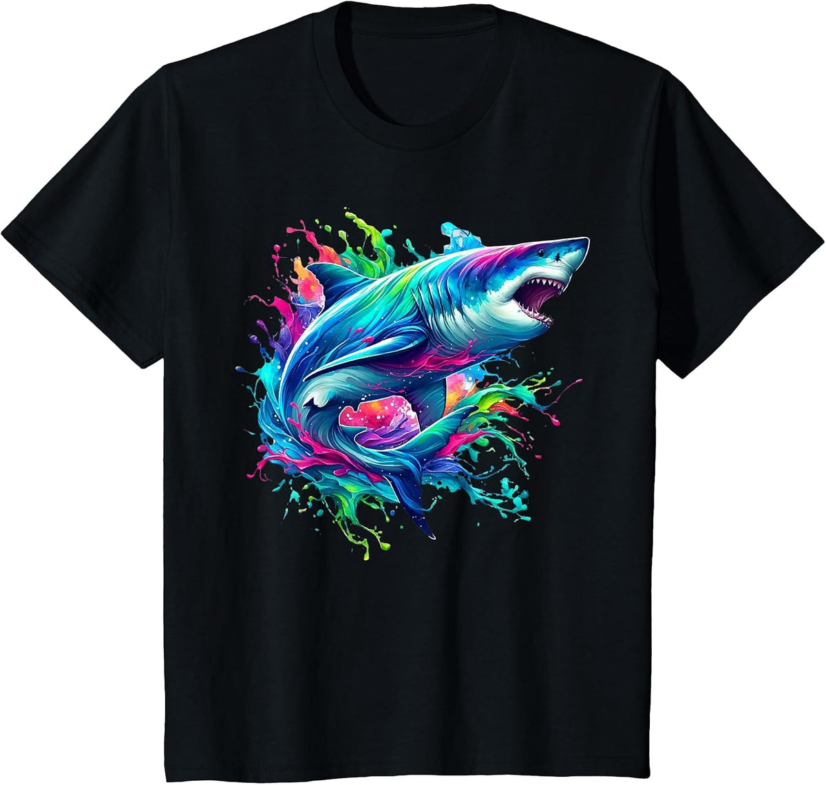 Shark Marine Biologist Paint Splash Ocean Animal Shark Lover T-Shirt - Black