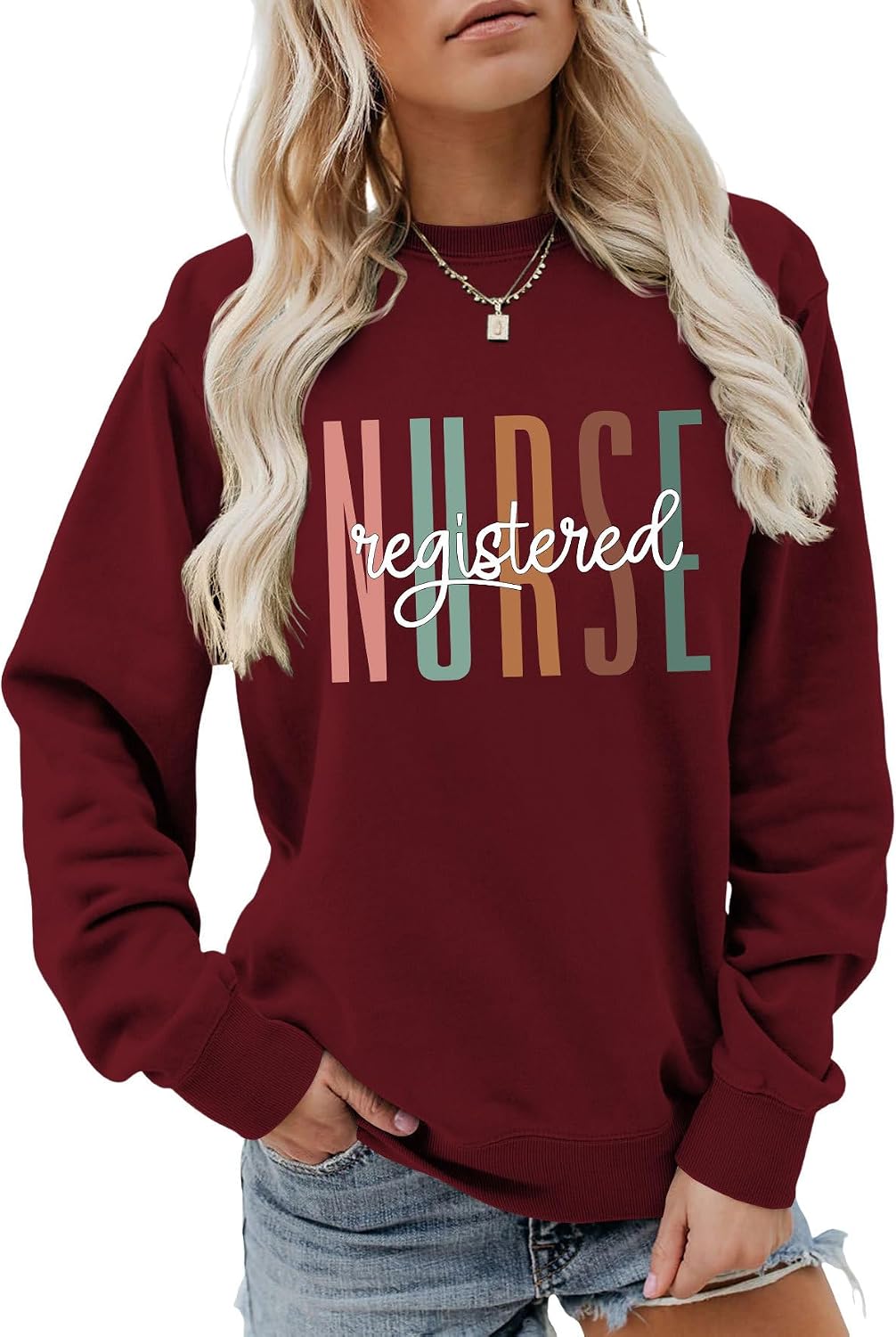 Registered Nurse Sweatshirt for Women Nurse Life Long Sleeve Shirt Nursing Studenrt Pullover Crewneck Tops - Wine