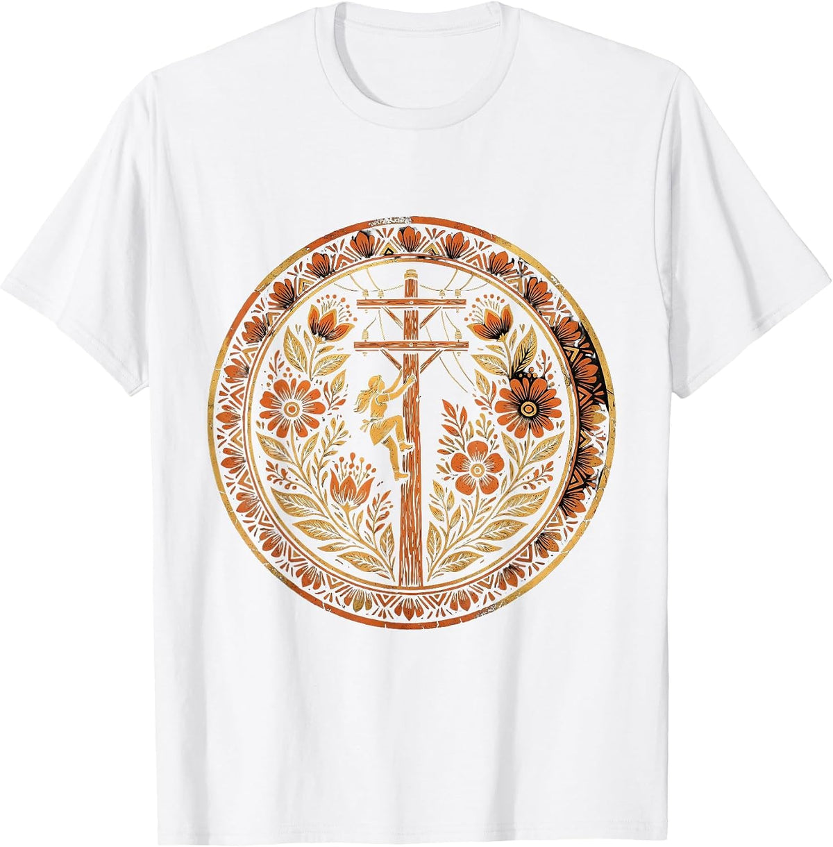 Men's Electrician Climbing Utility Pole Graphic Tee T-Shirt - White