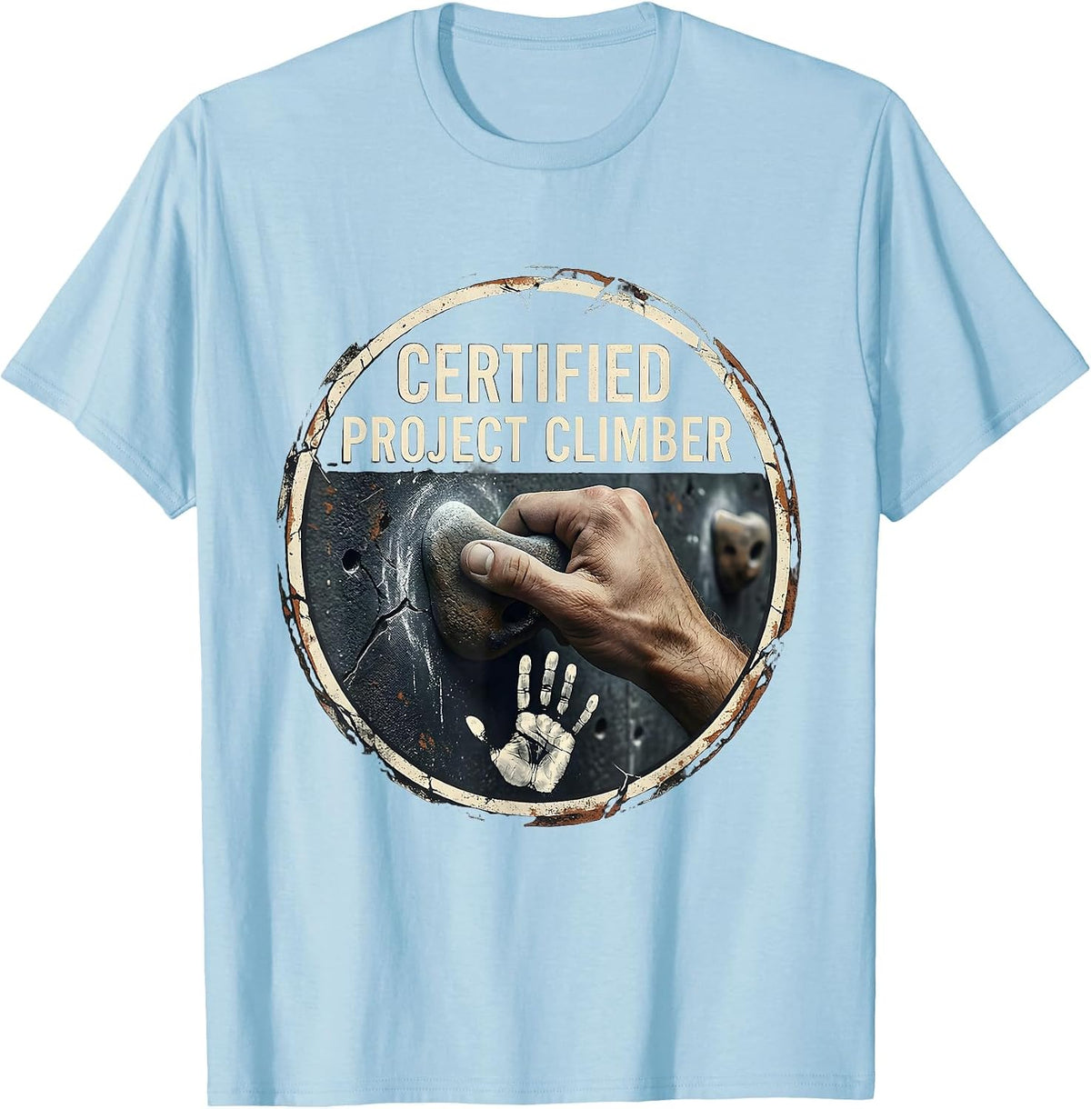Men's Certified Project Climber Distressed Rock Climbing T-Shirt - Baby Blue