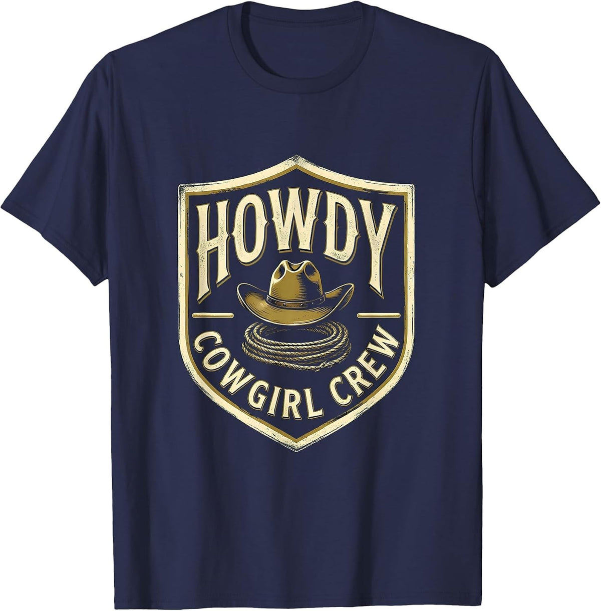Howdy, Cowgirl Crew Western Cowgirl Rodeo Pride Emblem T-Shirt - Navy Blue