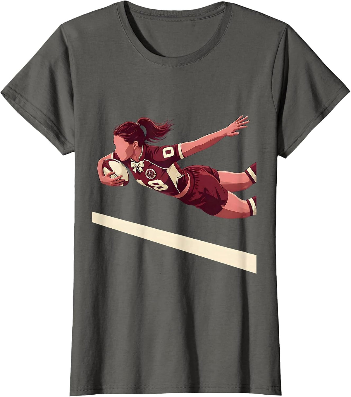 Women's Rugby Try Line Dive Graphic Tee T-Shirt - Asphalt Grey
