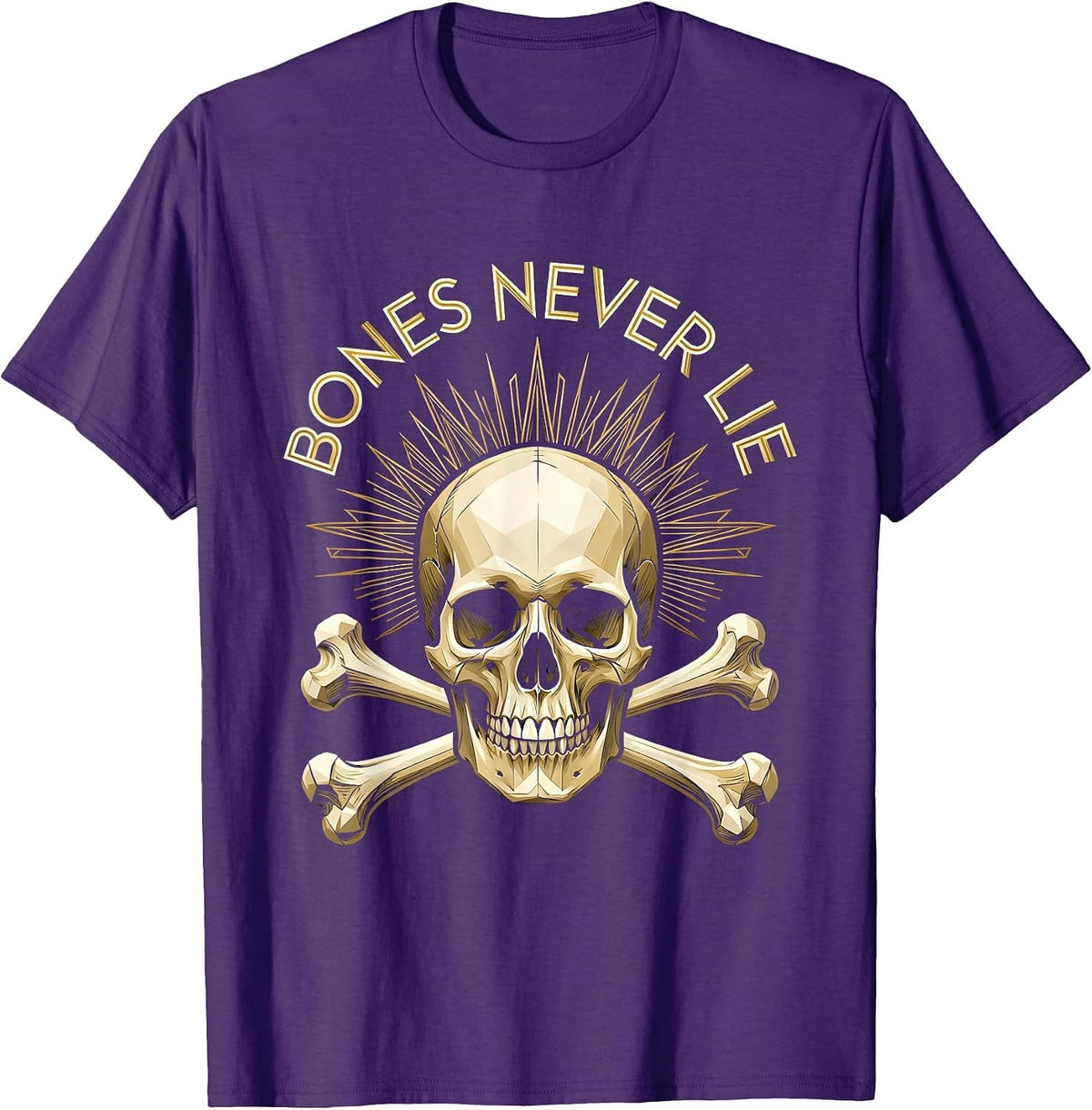 Bones Never Lie Bold Skeleton Graphic Design T-Shirt - Purple