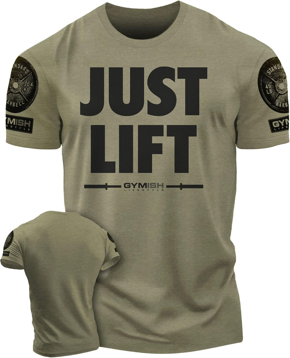 Just Lift Mens Bodybuilding T-Shirts Graphic Tees Short Sleeve Workout Shirt - 1. Just Lift Military Green Branded