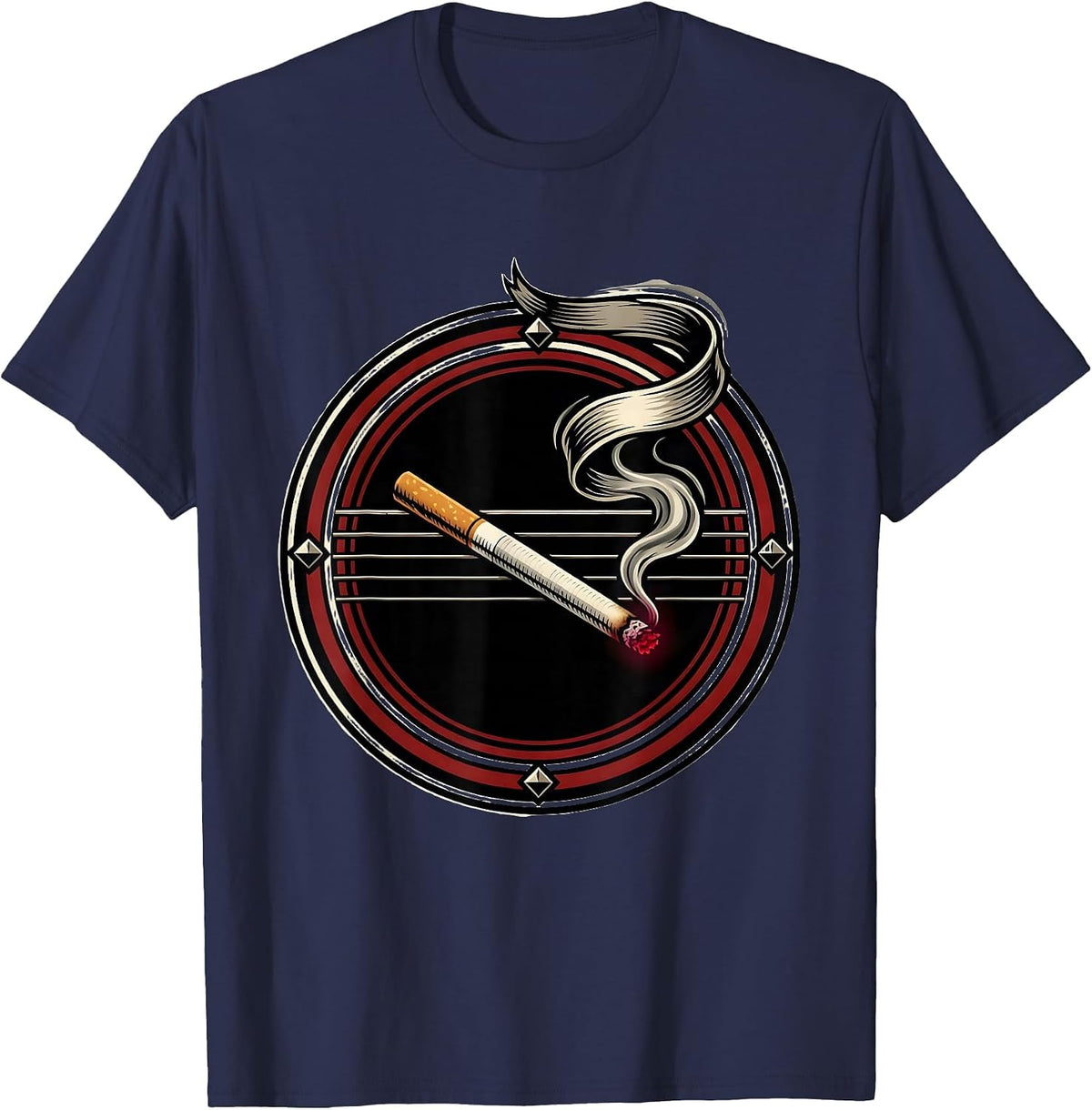 Burning Cigarette Guitar Strings Punk Rock Art T-Shirt - Navy Blue