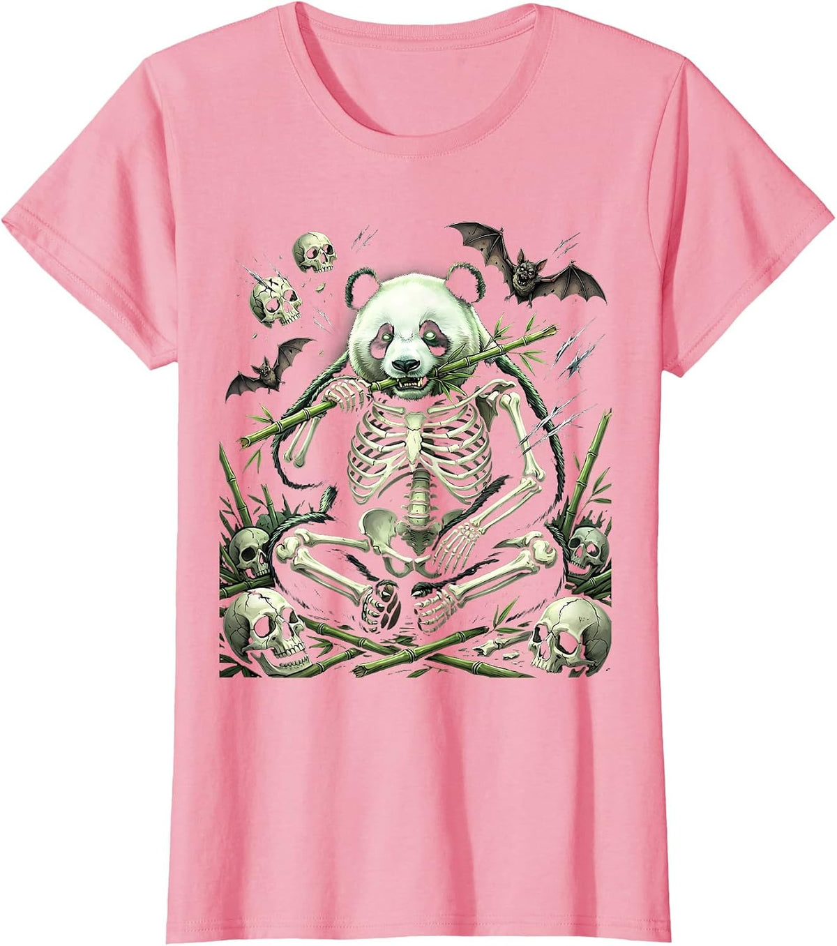 Women's Unbothered Chubby Panda Eating Bamboo T-Shirt - Pink