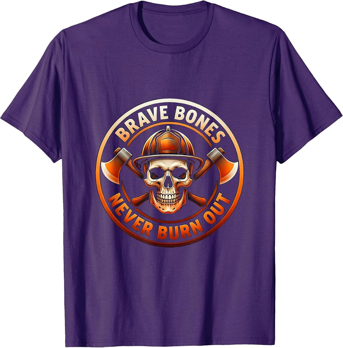 Men's Halloween Skeleton Firefighter Helmet Brave Bones T-Shirt - Purple