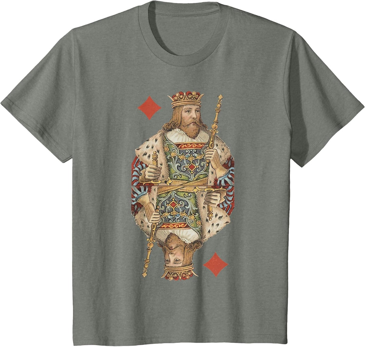 King of Diamonds Antique Art Nouveau Playing Card Art T-Shirt, Youth, Olive Heather, X-Small - As Pictured
