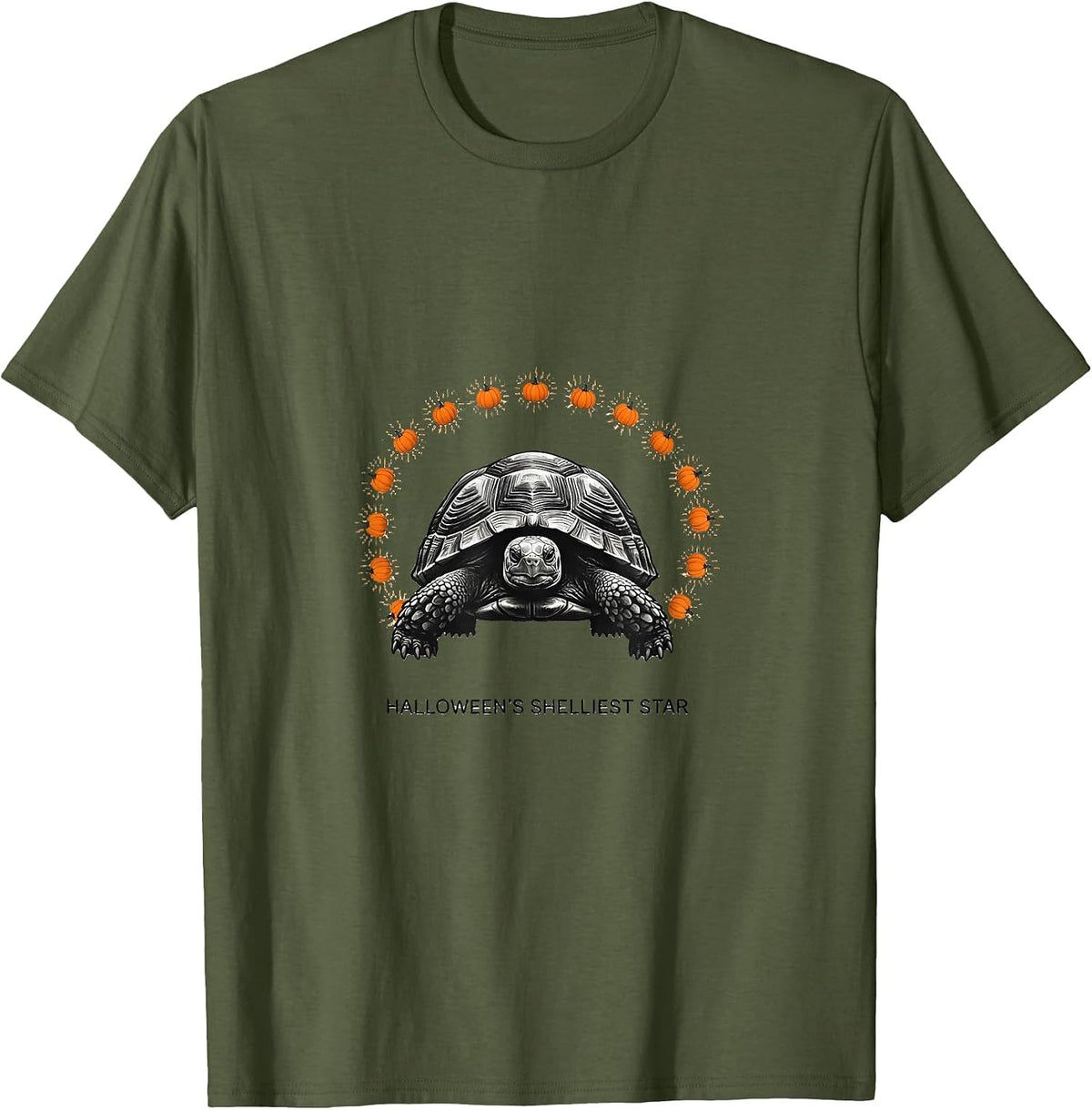 Men's Halloween's Shelliest Star Minimalist Turtle Costume Novelty T-Shirt - Olive Green