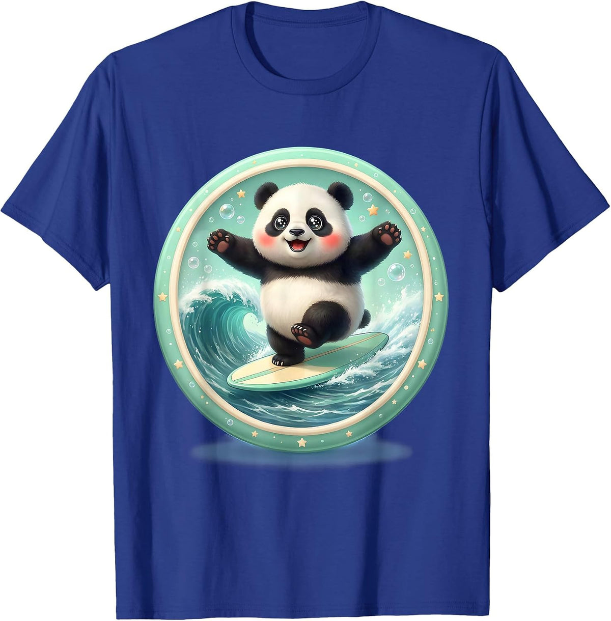Panda Surfer Riding Massive Green Wave T-Shirt - Royal Blue