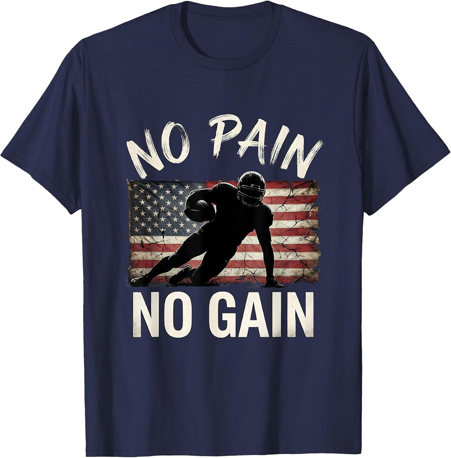 No Pain No Gain Rugby Graphic Design T-Shirt - Navy Blue