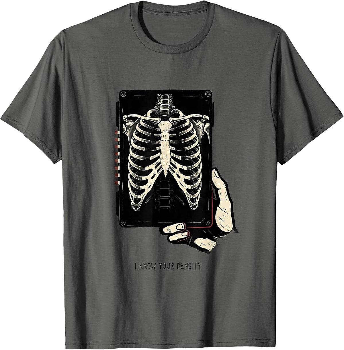 I Know Your Density Linocut Radiology Tech Humor T-Shirt - Asphalt Grey
