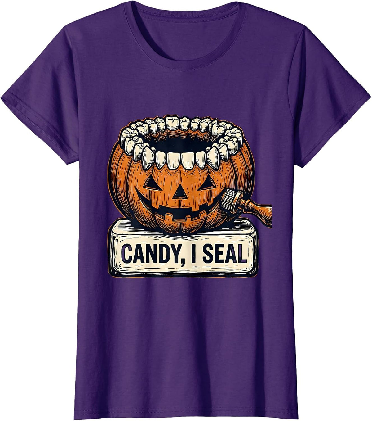 Women's Candy I Seal Funny Dental Hygienist Halloween Fall Humor T-Shirt - Purple