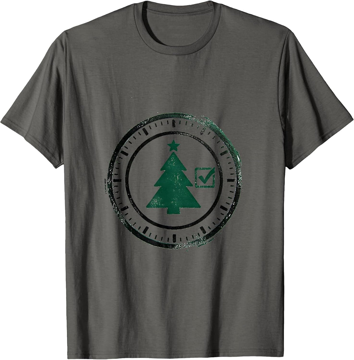 Men's Christmas Tree Stamp Military Veteran Holiday T-Shirt - Asphalt Grey