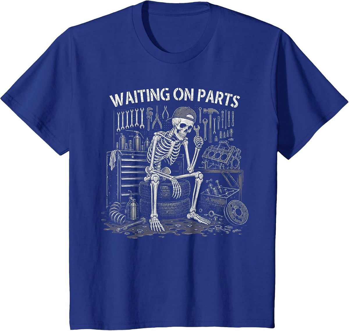 Funny Waiting On Parts Mechanic Skeleton Auto Repair Life T-Shirt - Royal Blue