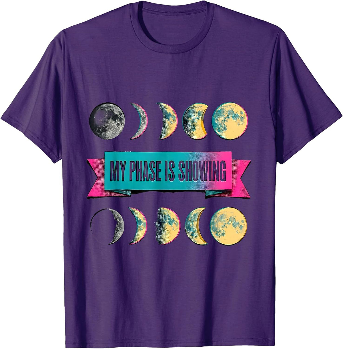 My Phase Is Showing Risograph Moon Phase Astronomy Astrology T-Shirt - Purple