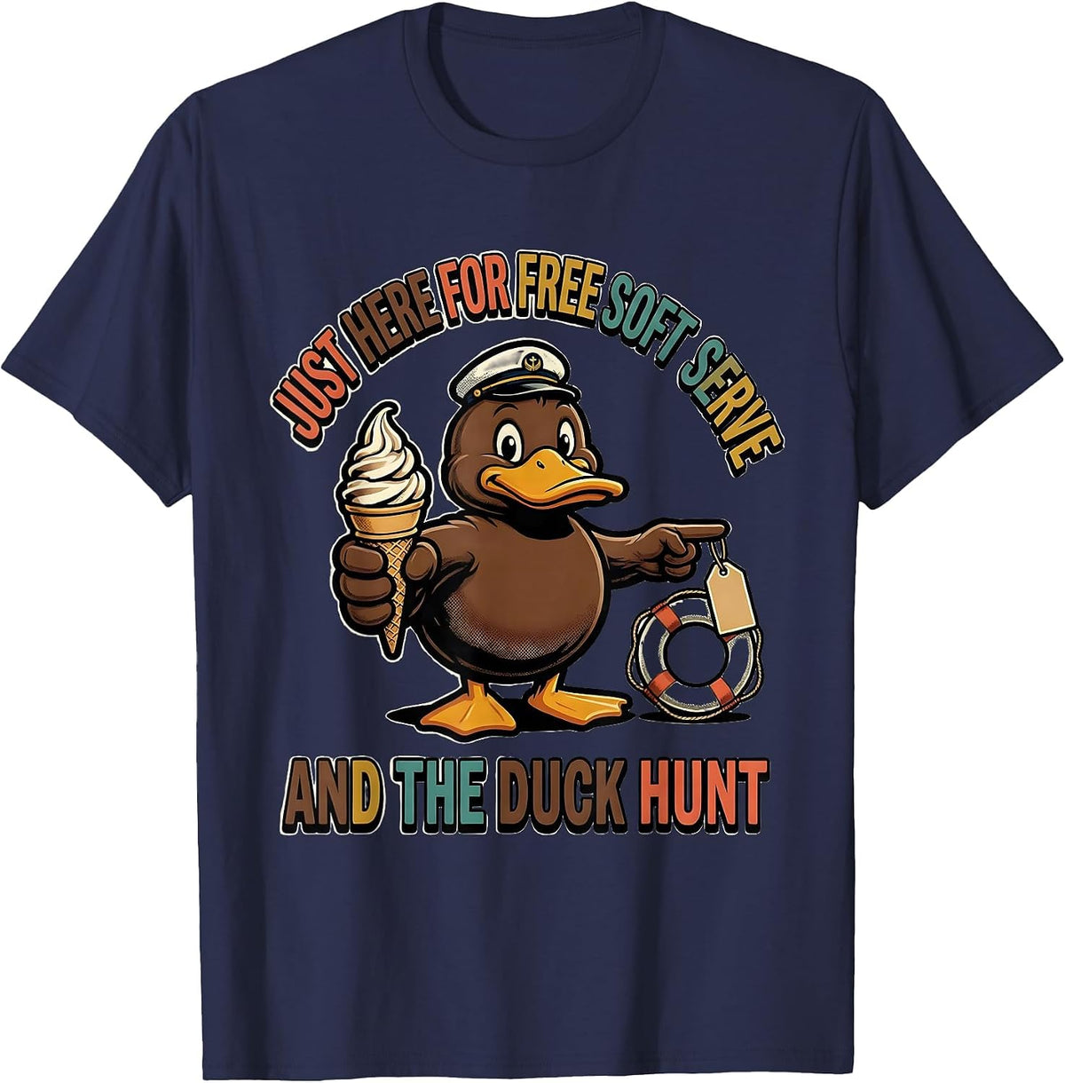 Just Here For Free Soft Serve And The Duck Hunt Funny Cruise T-Shirt - Navy Blue