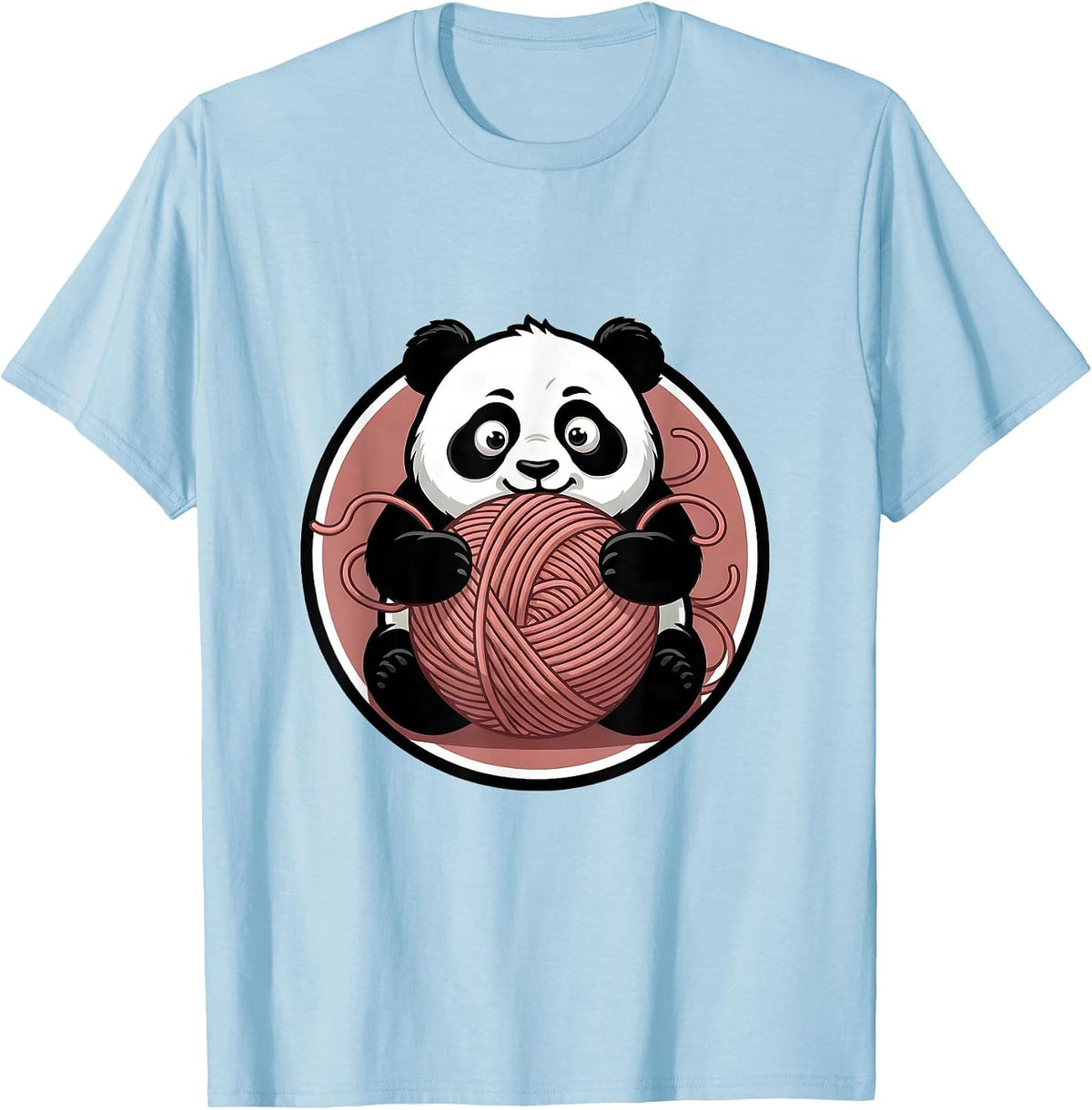 Men's Baby Panda Tangled in Yarn Cute Animal Design T-Shirt - Baby Blue