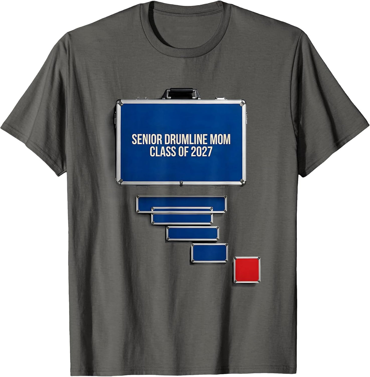 Senior Drumline Mom Class Of 2027 Geometric Marching Band T-Shirt - Asphalt Grey