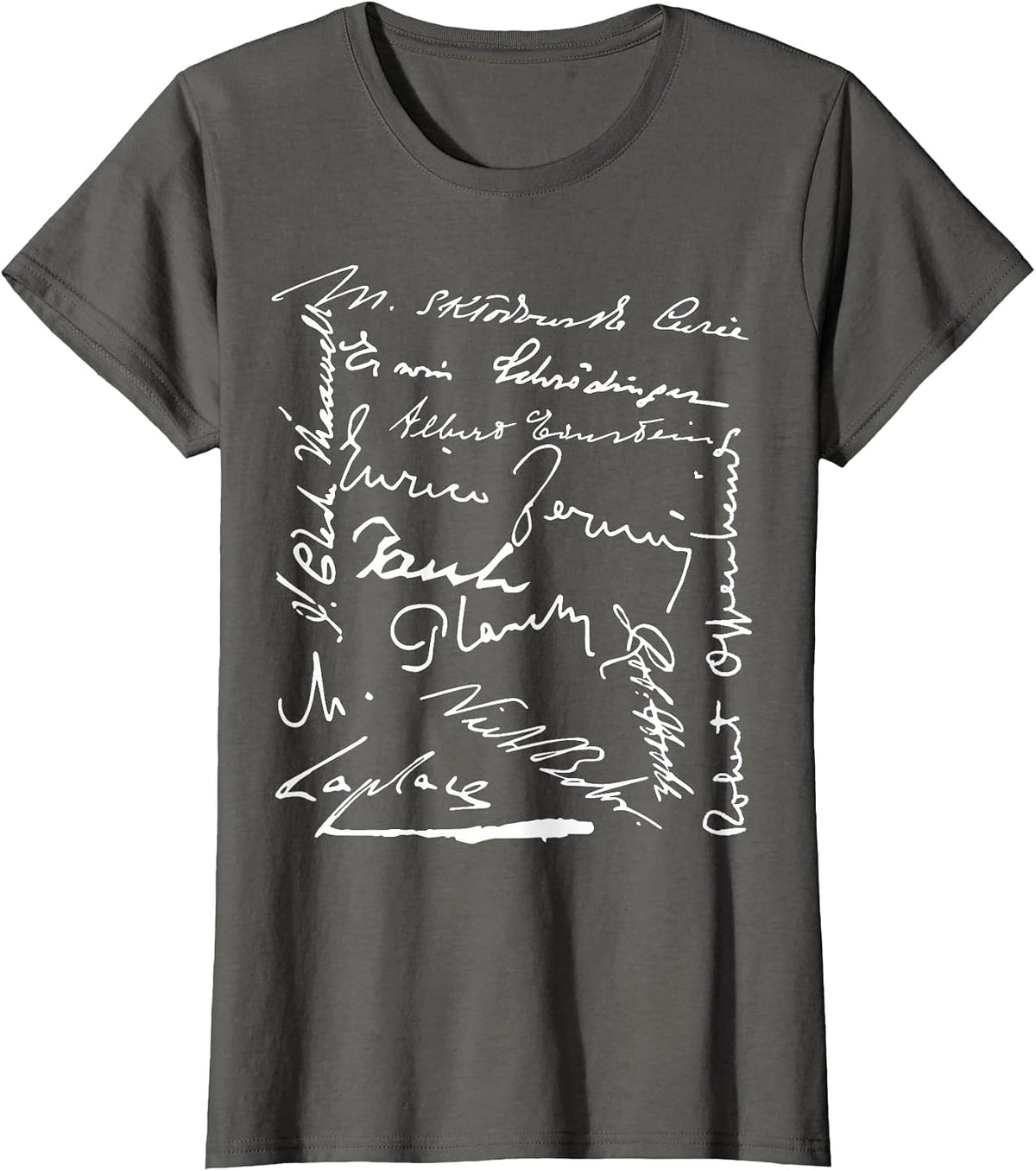 Signatures Physicists Physics Pauli Planck Laplace Curie T-Shirt - Asphalt Grey