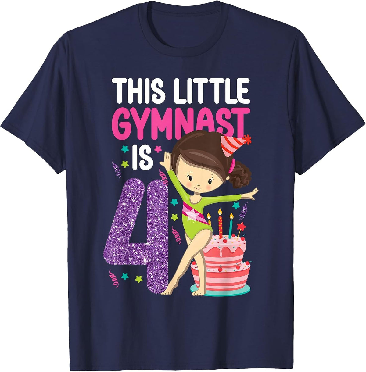 Gymnastics 4th Birthday This Little Gymnast is 4 T-Shirt - Navy Blue