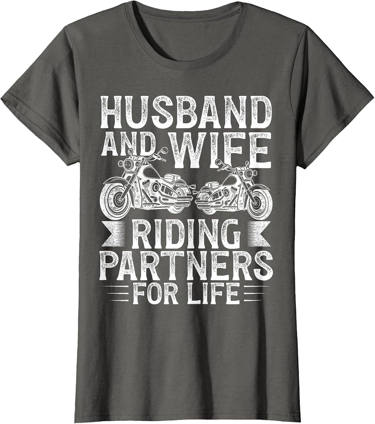 Husband and Wife Riding Partner for Life Motorcycle Biker T-Shirt - Asphalt Grey