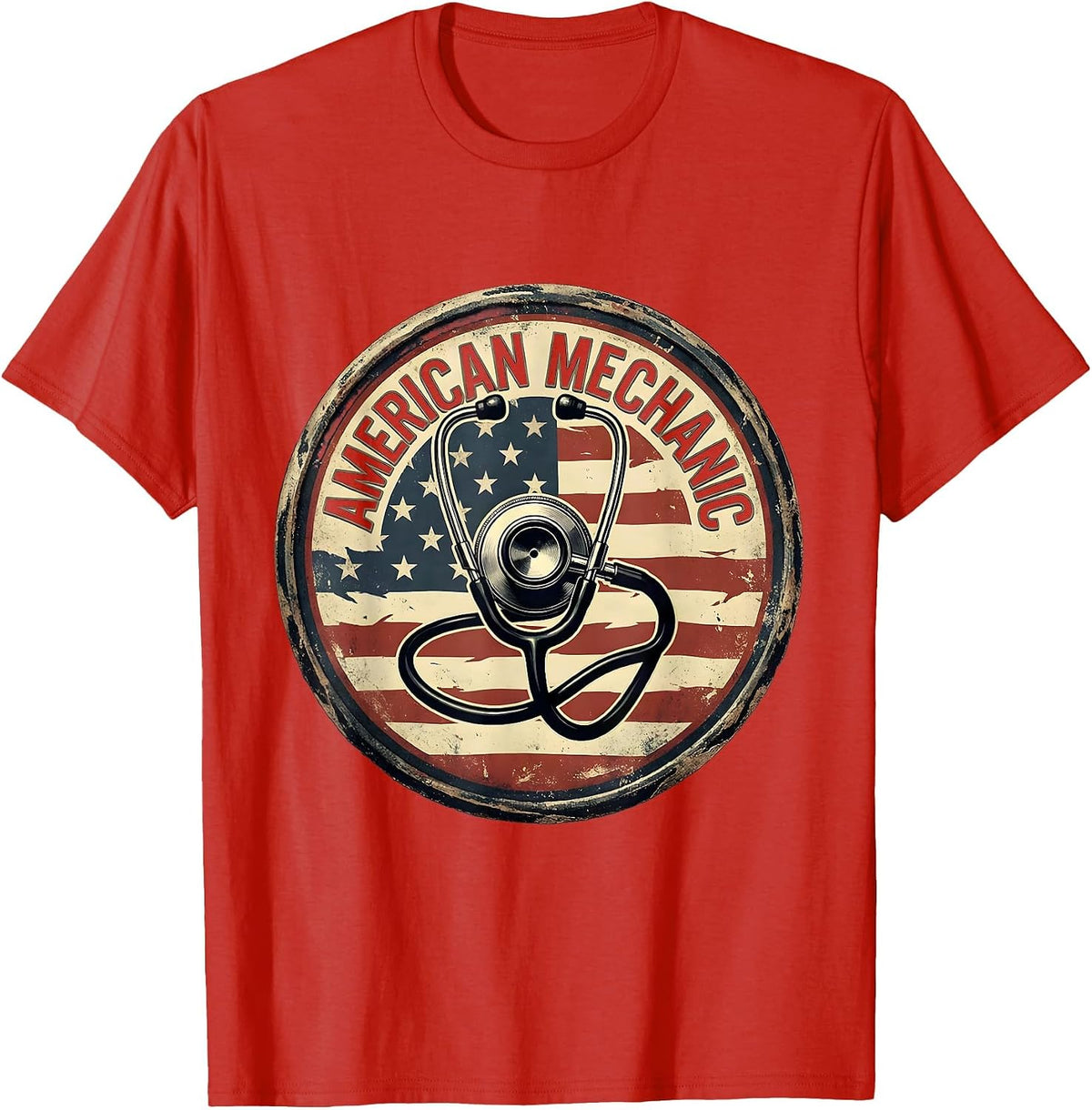 Men's American Mechanic Vintage Patriotic Mechanic Gift T-Shirt - Red