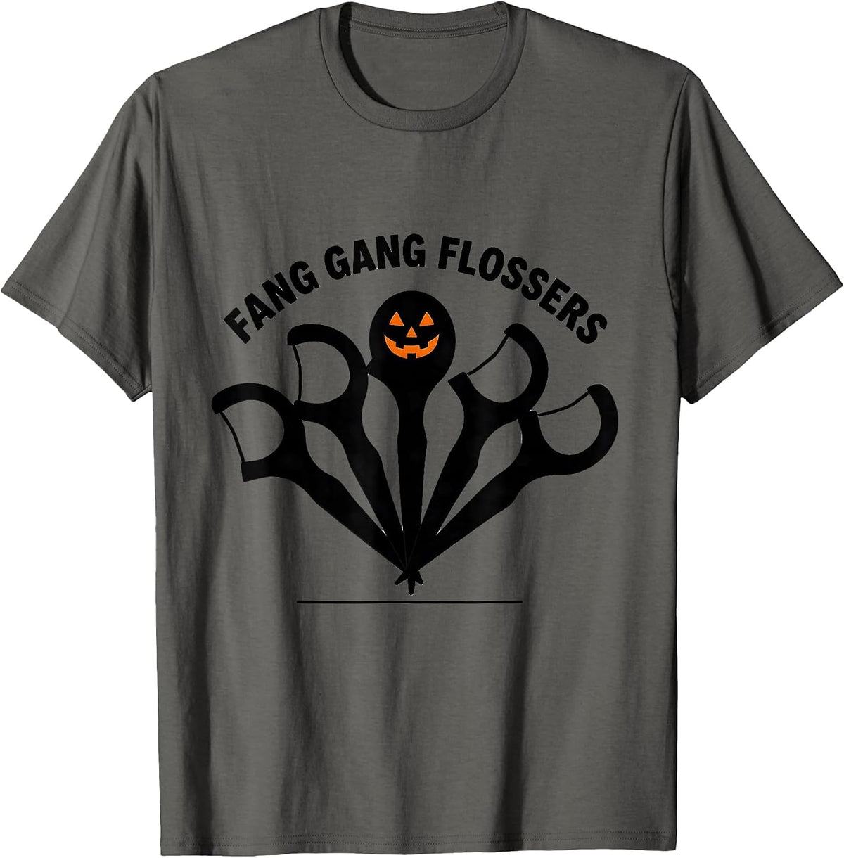 Fang Gang Flossers Funny Dental Hygienist Halloween Humor T-Shirt - Asphalt Grey