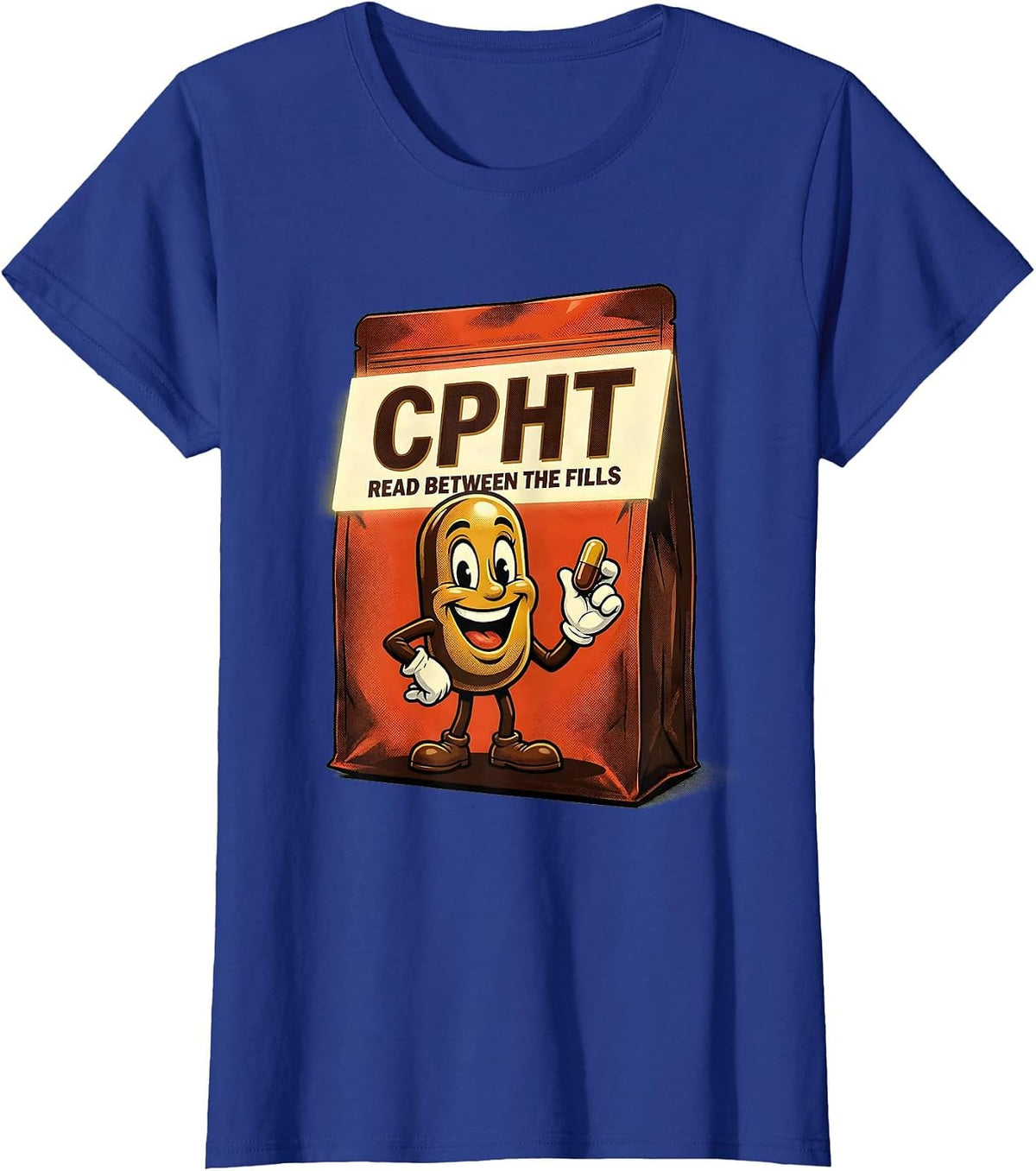 Women's CPhT Read Between The Fills Retro Advertising Pharmacy T-Shirt - Royal Blue