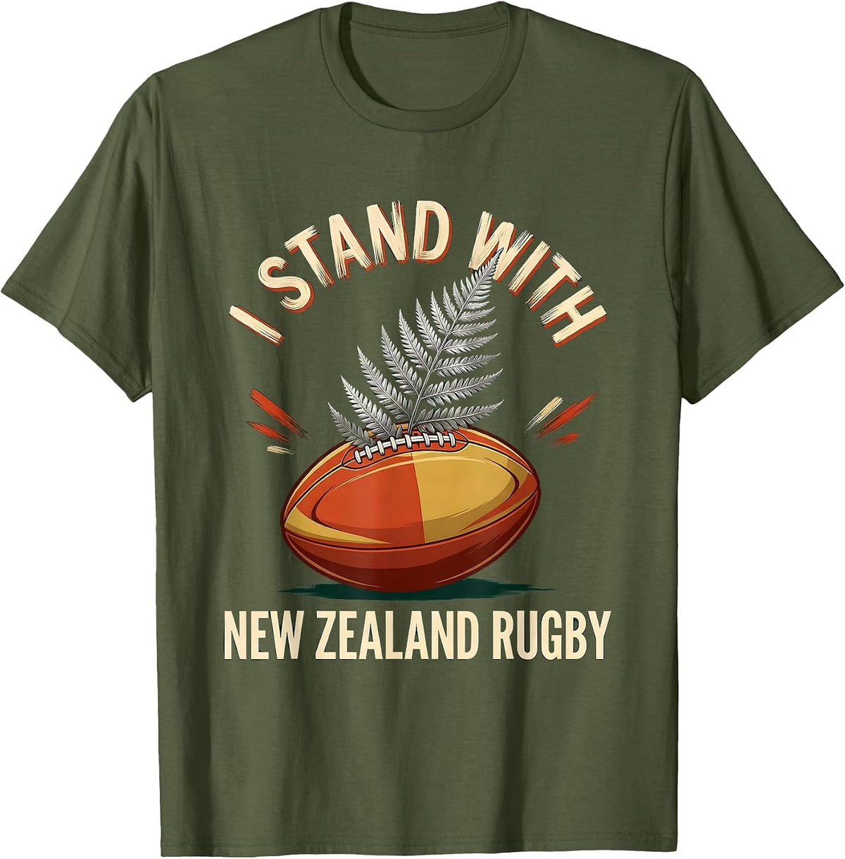 I Stand With New Zealand Rugby Vintage Kiwi Rugby Fan Gift T-Shirt - Olive Green