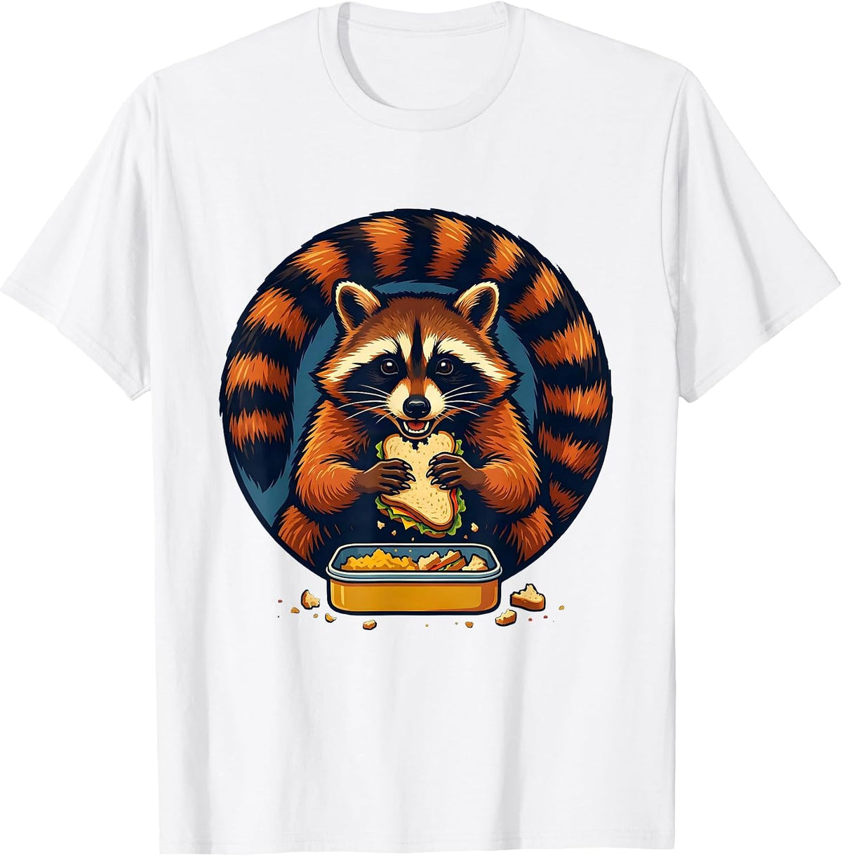 Men's Trash Panda Raccoon Snack Stealer Screenprint Humor T-Shirt - White