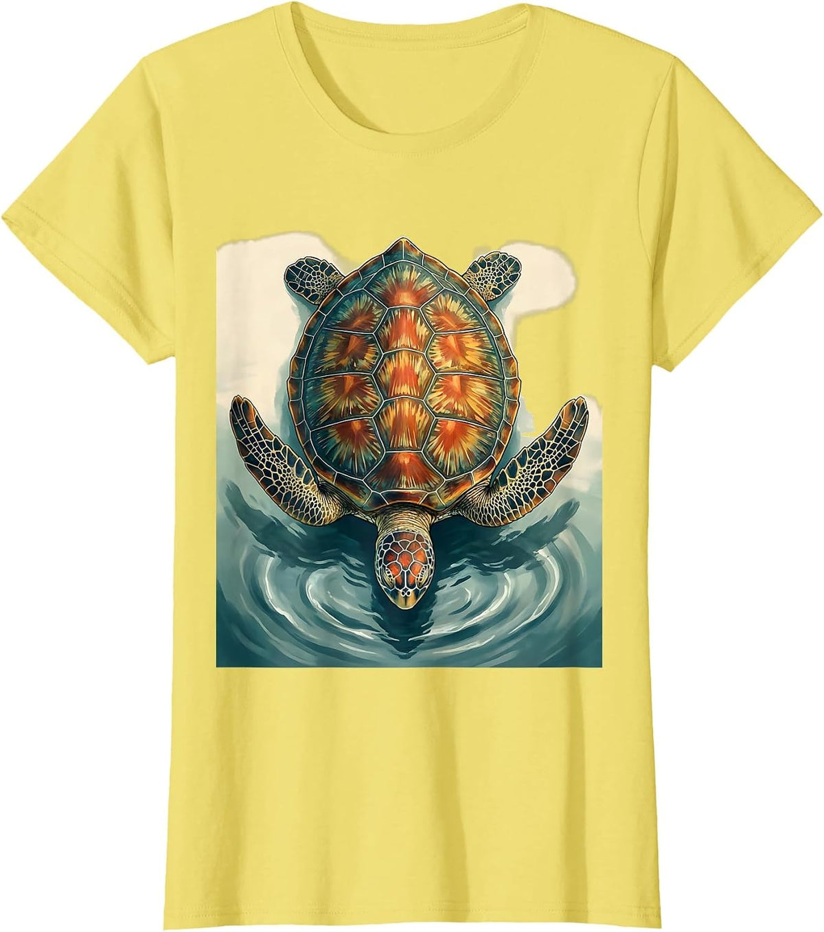 Women's Sea Turtle Portrait Nature Lover Casual Everyday T-Shirt - Lemon Yellow