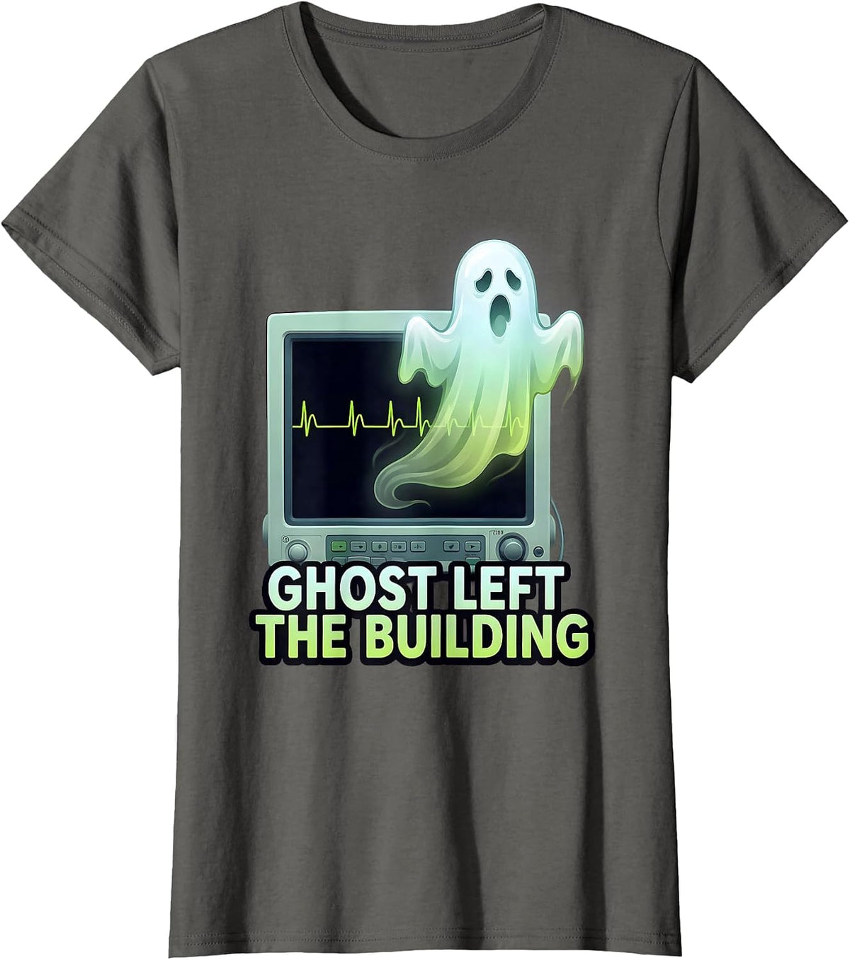 Women's Ghost Left the Building Halloween Nurse Design T-Shirt - Asphalt Grey