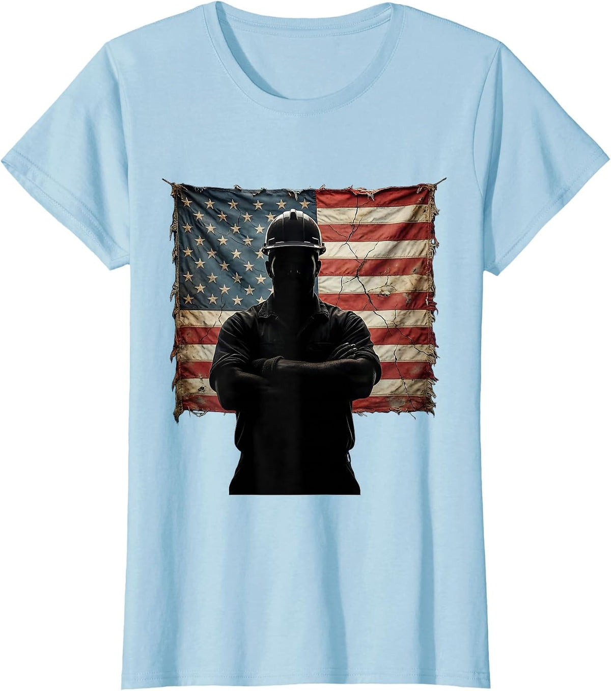 Construction Worker Hard Hat Crossed Arms Graphic T-Shirt - Baby Blue