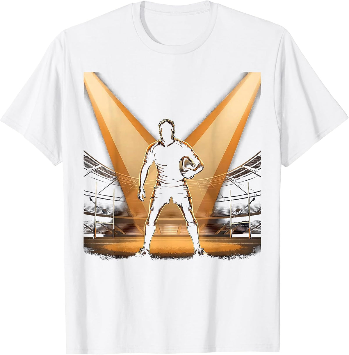 Men's Rugby Player Under Stadium Floodlights Graphic T-Shirt - White