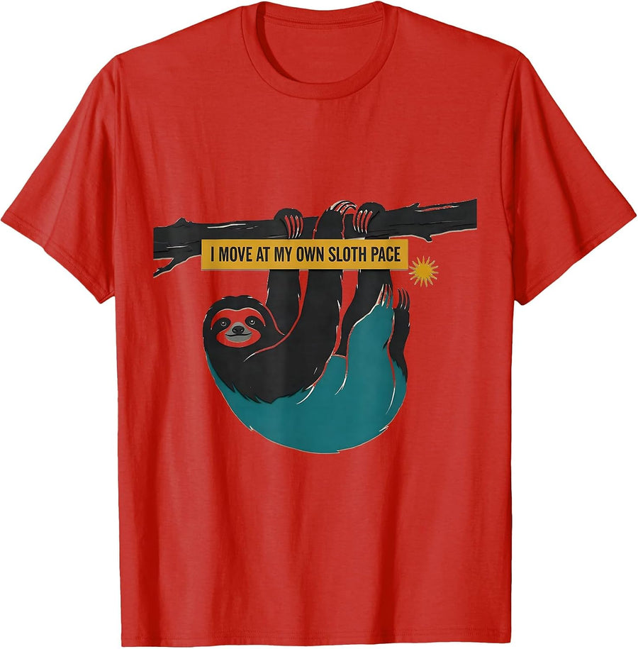 Men's I Move At My Own Sloth Pace Funny Sloth Lover Humor T-Shirt - Red
