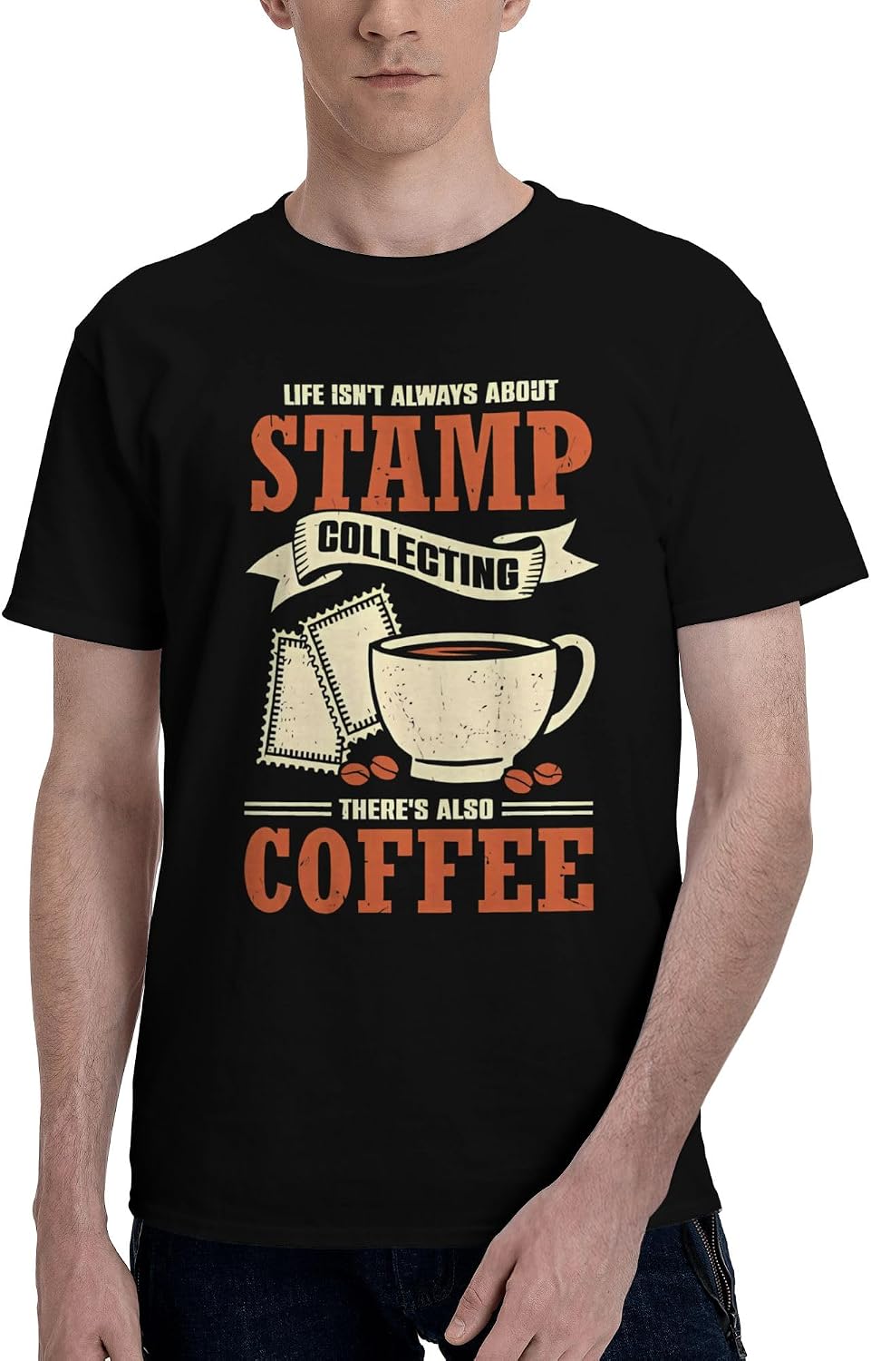 Men's T-Shirt,Postage Stamp Collecting Collector,Tag‑Free Soft Tee Double Stitched Durable - As Pictured