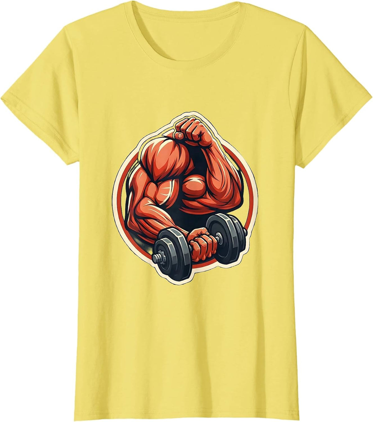 Muscular Arm Curl Dumbbell Workout Graphic T-Shirt - Lemon Yellow