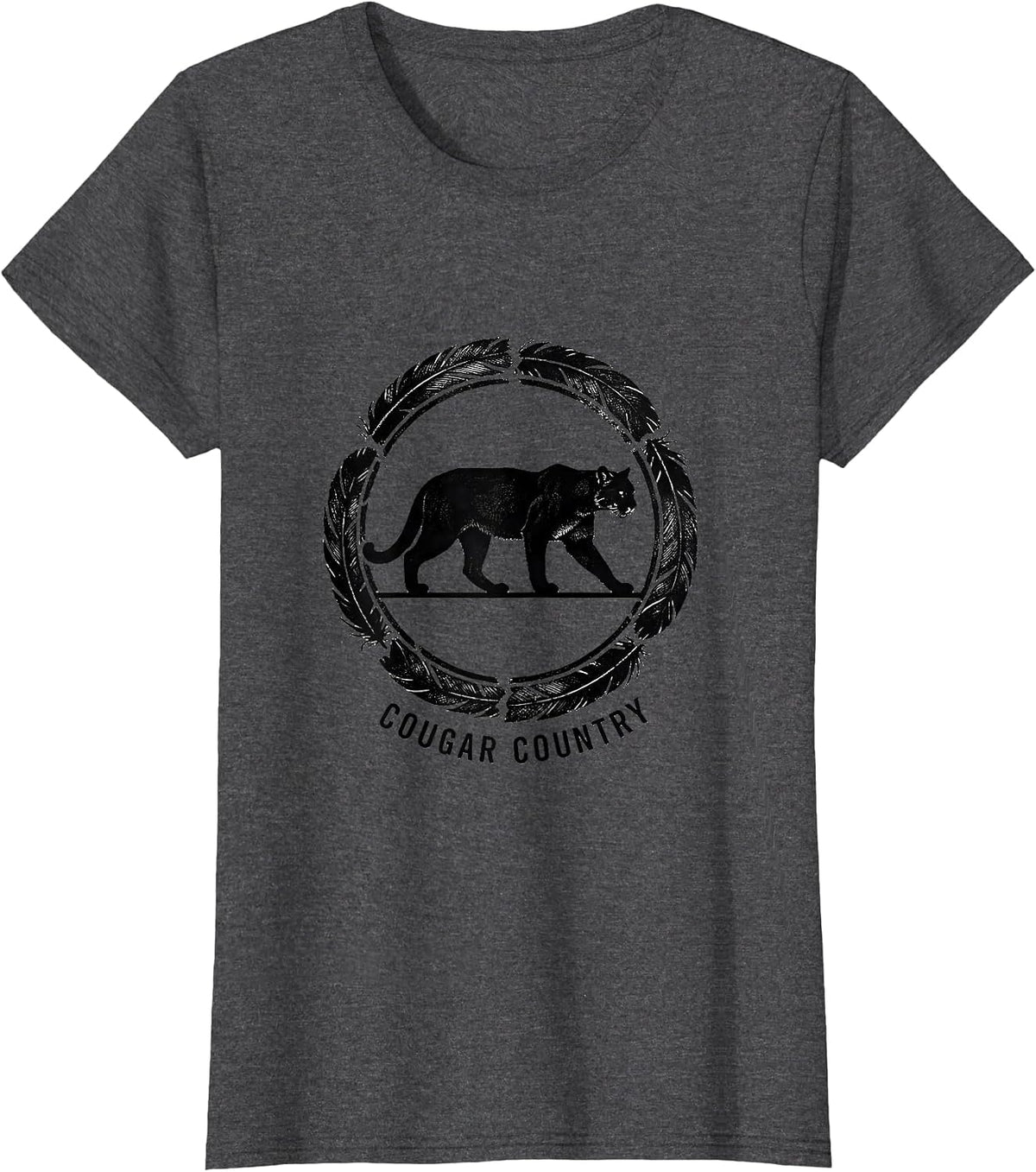 Women's Cougar Country Rubber Stamp Wildlife Portrait Nature Art T-Shirt - Dark Heather Grey