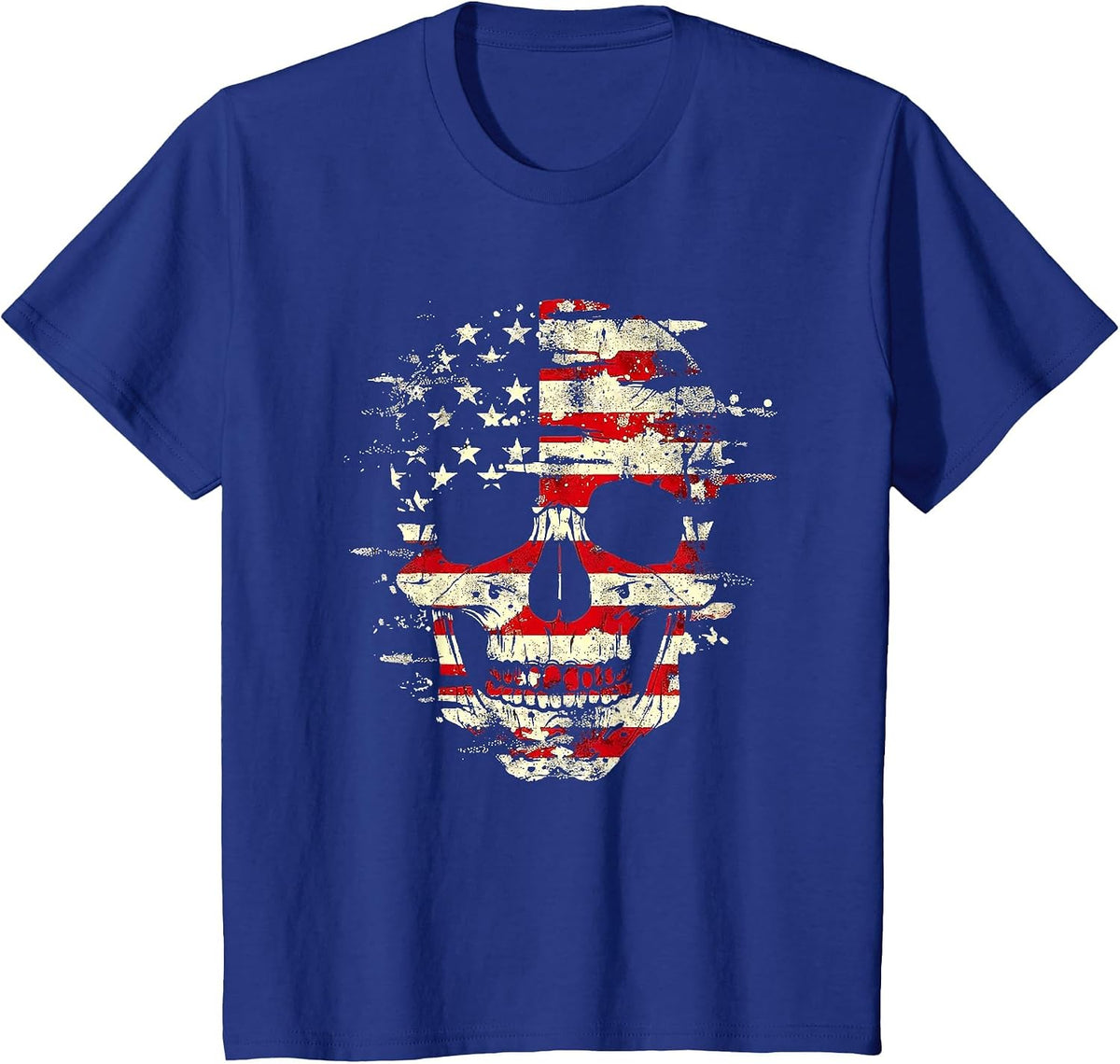 4th of July American Flag Skull Skeleton Women Men Kid T-Shirt - Royal Blue