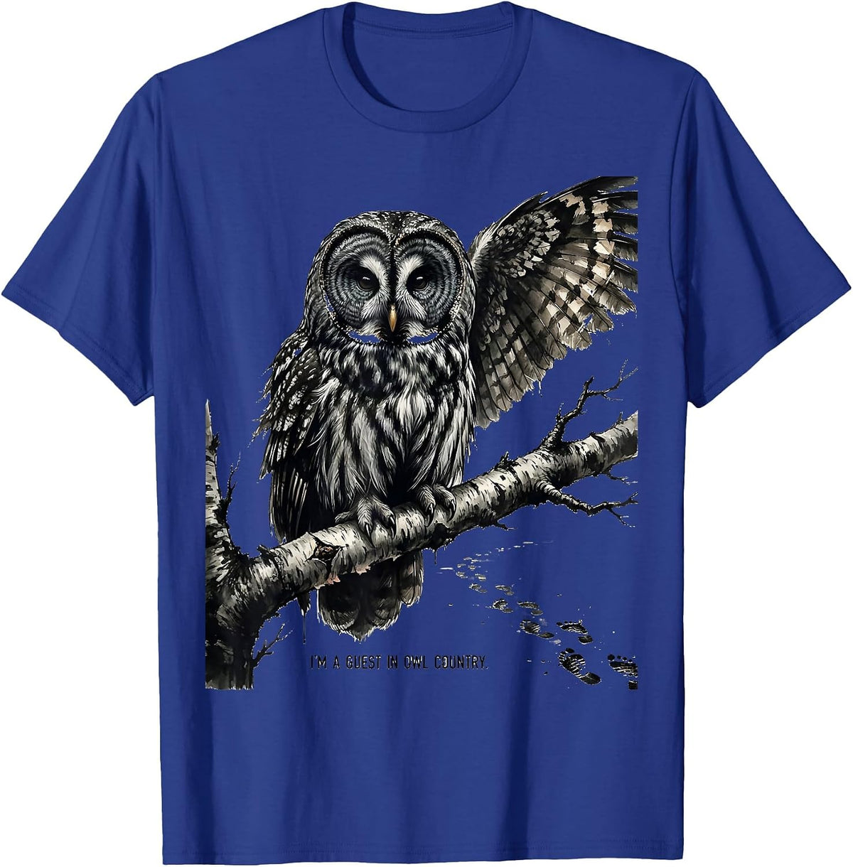 I'm A Guest In Owl Country Ink Brush Nature Lover Wildlife T-Shirt - Royal Blue