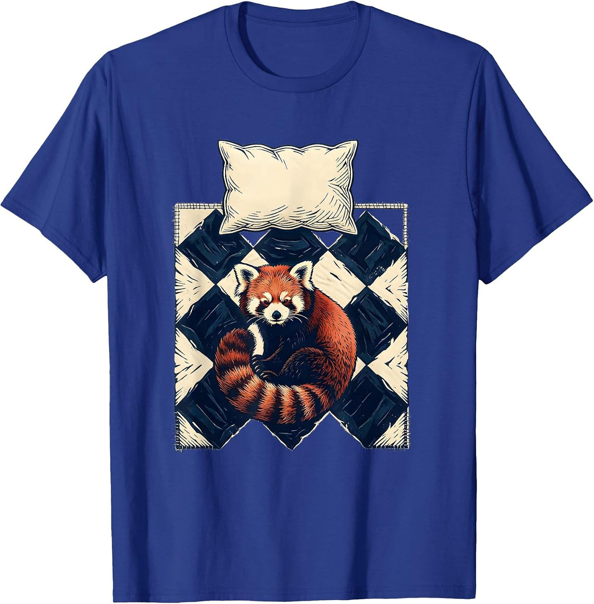 Men's Interlocked Diamond Quilt Sleeping Red Panda Pajama Humor T-Shirt - Royal Blue